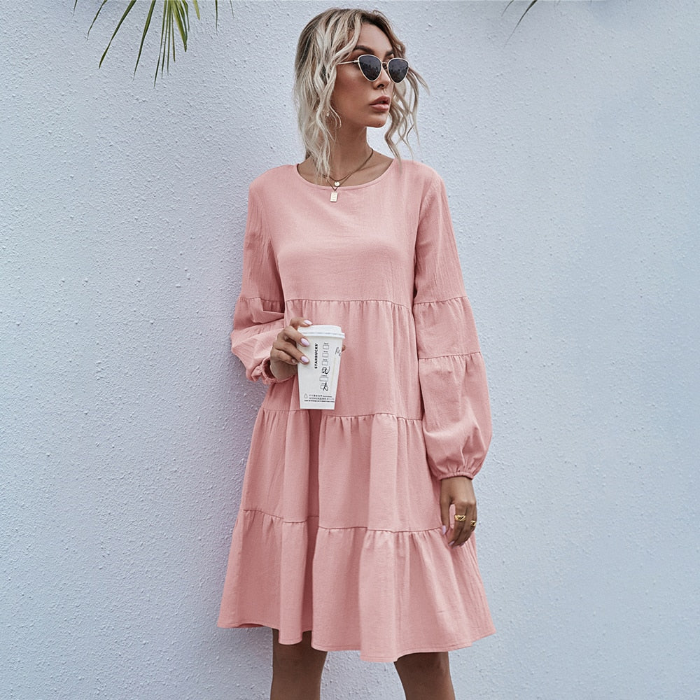 Dress Woman Autumn Spring Fashion Casual Ladies Black Ruffle Ruched Loose Fitted Womens Dresses New Arrival  Fall Clothes - SunLify