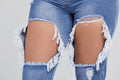 Spring summer Fashion ripped Hole denim pants Women Cotton Denim Jean Loose Casual Elastic Cross-pants vintage Street jeans - SunLify