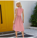 Long Dress Elegant Women Ruffle Patchwork Ruched Sleeveless Tank Midi Dresses Summer Casual Ladies Pure Black Clothing  Pink - SunLify