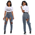 Women Fashion Patchwork High waisted Big Hole Ripped Boyfriend Jeans Casual Street Denim Pants Sexy Vintage Pencil Calca Jeans - SunLify
