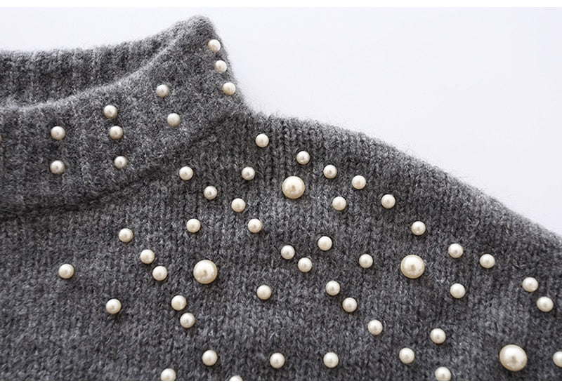 Lossky Cashmere Sweater Pullover With Pearls Women Pure Autumn Winter Warm Knit Pull Jumpers Female Top Clothes - SunLify