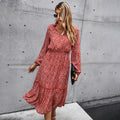 Long Dress Autumn Spring Casual Green Long Sleeve Floral Print Ruched Dresses New Arrival Fall Clothes For Women  Fashion - SunLify