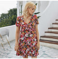 Women Dresses Summer Casual Ladies Floral Flower Print Ruffle Mini Dress Red A Line Womens Clothes Black  Fashion Vacation - SunLify