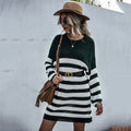 Sweater Dress Women Autumn Winter Casual Patchwork Striped Long Sleeve Knitted Womens Clothes Loose Fitted Dresses  Fashion - SunLify