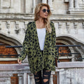 Green Long Cardigan Jacket Autumn Winter Clothes Women Loose Long Sleeve Leopard Knitted Cardigans Tops  Sweaters For Women - SunLify