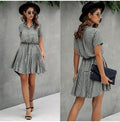 Lossky Women Cotton Mini Dress Fashion Summer Plaid Snake Short Sleeve Casual Ruched Short Nice Shirt Dress Clothes Elegant - SunLify