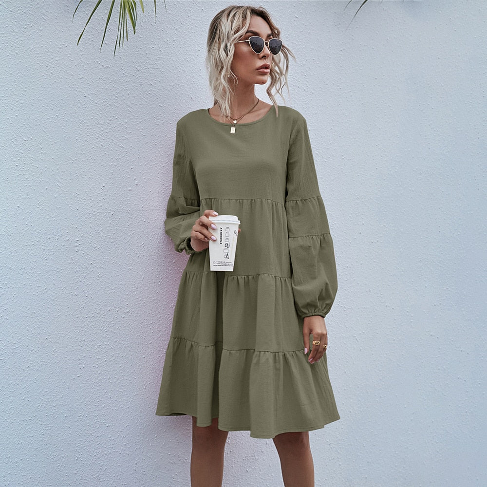 Dress Woman Autumn Spring Fashion Casual Ladies Black Ruffle Ruched Loose Fitted Womens Dresses New Arrival  Fall Clothes - SunLify