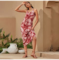 Chiffon Midi Dress Summer Slip Sundresses Women Casual Bohemian Print Backless Boho Long Clothing Red  Spaghetti Strap Dress - SunLify