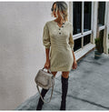 Sweater Dresses Women Autumn Winter Long Sleeve Knitted Clothes Casual Ladies Pure Black Button Slim Fit Dress Fall  Fashion - SunLify