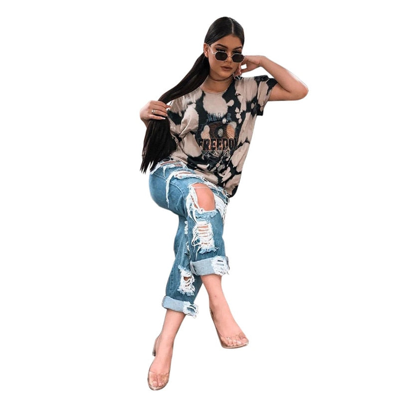 Fashion Personality Women Jeans Denim Hole Female High Waist Stretch Slim Sexy Ripped Trousers Women Streetwear Straight Jean - SunLify