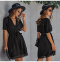 Women Dress Casual Ruffle Bow Lacing-Up Black Summer Sundresses Fitted Everyday Mini Short Clothing High Waist Red  Yellow - SunLify