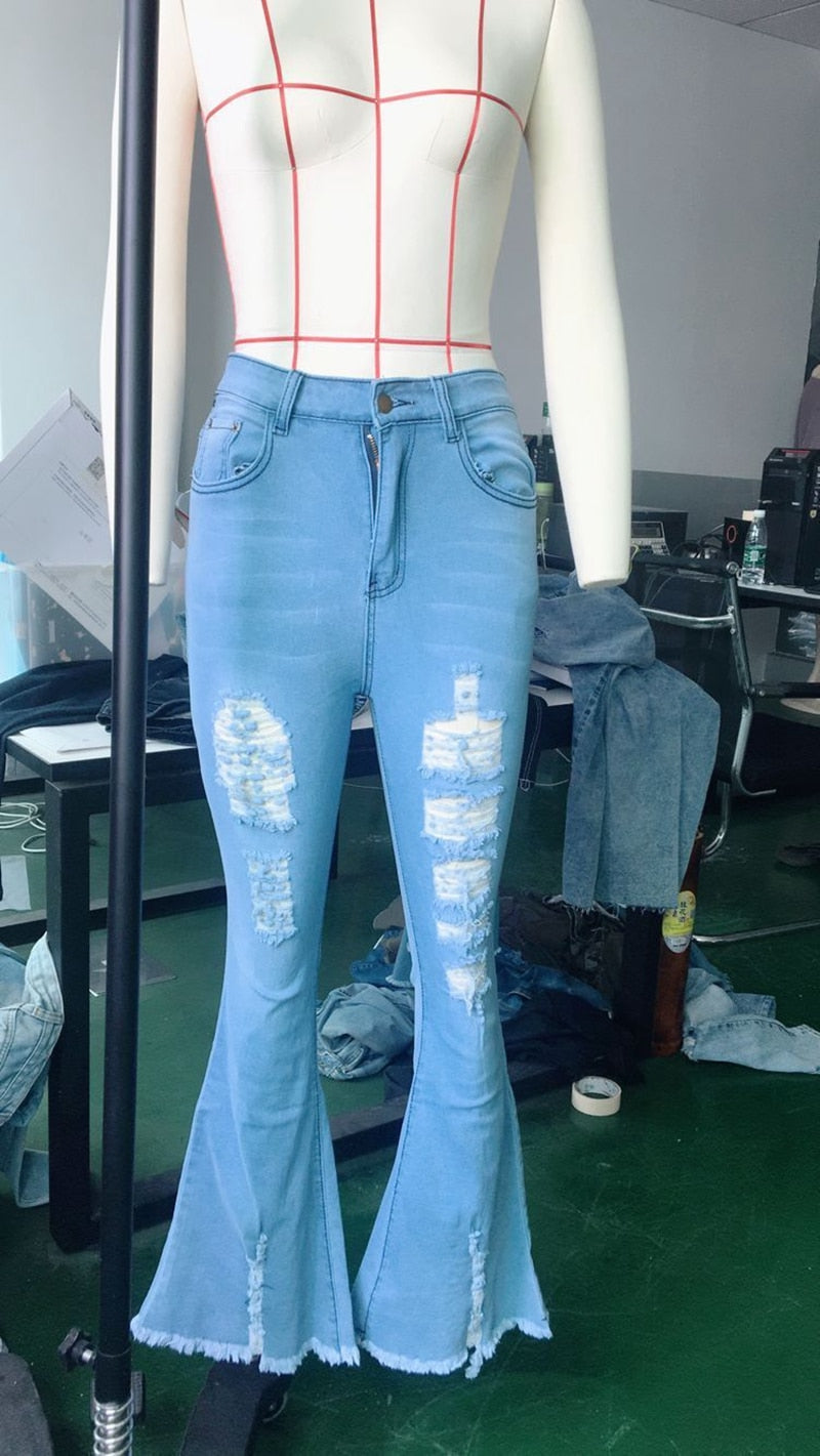 Flare Jeans Women ripped wide leg jeans Denim Trousers Vintage bell bottom jeans High Waist Pants ladies push up calca jeans - SunLify