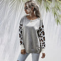 Sweater Autumn Winter Patchwork Leopard Long Sleeve Knit Womans Clothes Loose Pullover Sweaters For Women  Fall Fashion Tops - SunLify