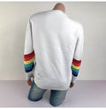 Sweater Women Autumn Winter Long Sleeve Rainbow Striped Top White Knitted Pullover Sweaters  Fashion Womans Clothes Knitwear - SunLify