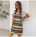 Chiffon Dress Women Vintage Summer Striped Stitching Mini Sundresses Red Casual Fitted Clothing  Retro Clothes Women Yellow - SunLify