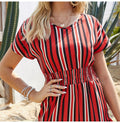 Womens Dresses Summer Casual Stitching Striped Ruffle Sundress Ladies Waisted Fitted Clothing  Trendy Red Dresses For Women - SunLify