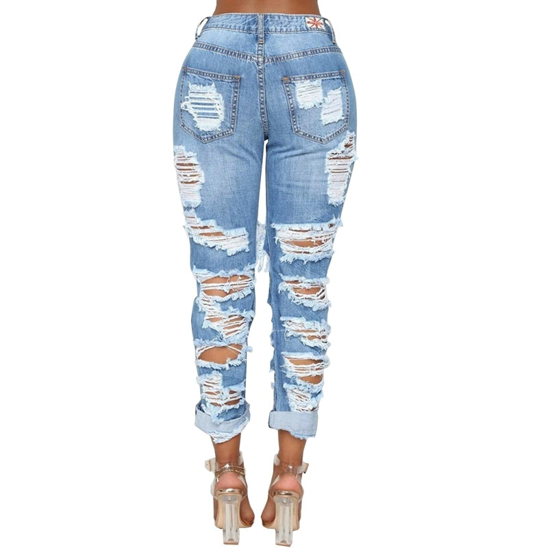 Fashion Ripped Jeans For Women Denim Straight Pants Trousers Mid Waist Casual Skinny Jeans Torn Jeggings boyfriend jeans - SunLify