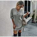 Sweater Dresses Women Autumn Winter Long Sleeve Knitted Clothes Casual Ladies Pure Black Button Slim Fit Dress Fall  Fashion - SunLify