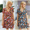 Women Dresses Summer Casual Ladies Floral Flower Print Ruffle Mini Dress Red A Line Womens Clothes Black  Fashion Vacation - SunLify