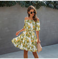 Off Shoulder Dress Sexy Women Strapless Backless Summer Casual Print Mini Short Sundresses Green Fitted Clothing Holiday - SunLify