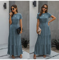 Long Robes T-shirt Dress Women Elegant Ruched A-Line Dresses Casual Ladies Summer Fitted Clothing  Maxi Dresses For Women - SunLify