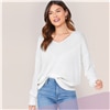 White V Neck Drop Shoulder Knit Sweater Long Office Ladies Sweaters - SunLify