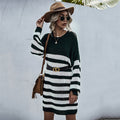 Sweater Dress Women Autumn Winter Casual Patchwork Striped Long Sleeve Knitted Womens Clothes Loose Fitted Dresses  Fashion - SunLify