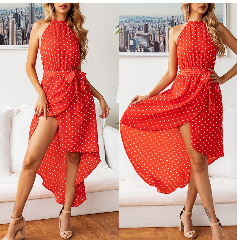 Bow Dress Sexy Women Strapless Midi Dresses Black Polka-dot Print Asymmetrical Elegant Red Fitted Long Party Night Clothing - SunLify