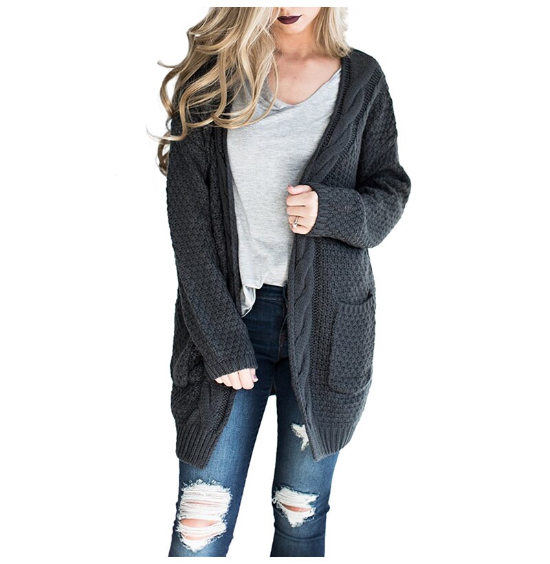 Long Sweater Cardigan Women Autumn Winter Long Sleeve Pink Knitted Clothing Pocket Ladies Oversized Plus Size Fashion Tops - SunLify