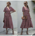 Long Dress Women Summer Casual Polka-dot Floral Print Midi Sundresses Black Elegant Fitted Clothing  Red Dresses For Women - SunLify