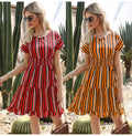 Womens Dresses Summer Casual Stitching Striped Ruffle Sundress Ladies Waisted Fitted Clothing  Trendy Red Dresses For Women - SunLify