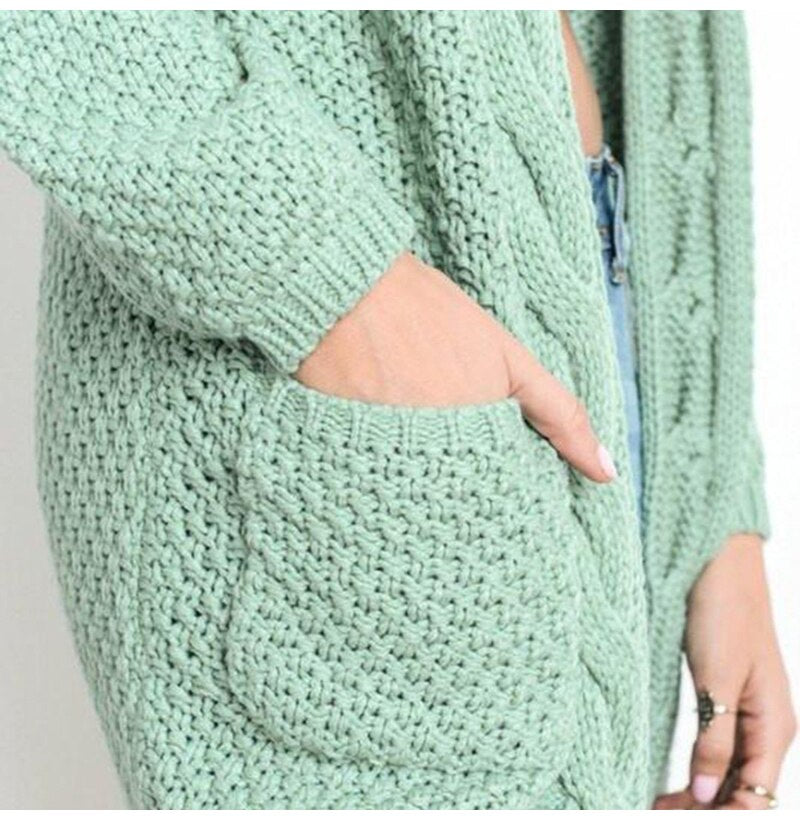 Long Sweater Cardigan Women Autumn Winter Long Sleeve Pink Knitted Clothing Pocket Ladies Oversized Plus Size Fashion Tops - SunLify