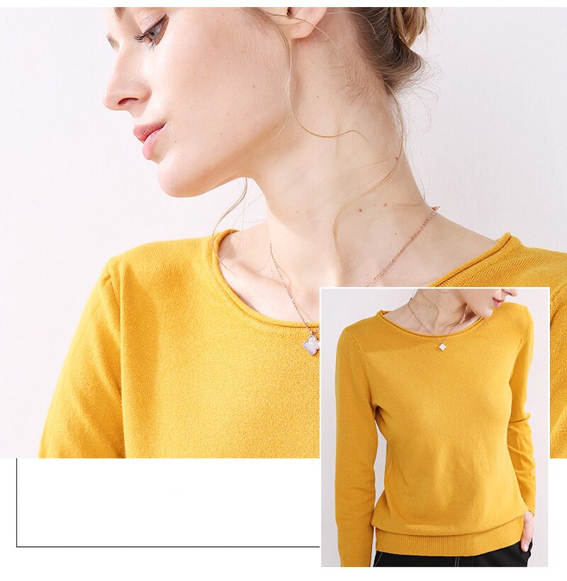 Knitted Sweater Autumn Winter Women Pure Pink Long Sleeve Tops Fashion Ladies Pullover Basic Sweaters Fall  Womens Clothing - SunLify