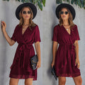 Women Dress Casual Ruffle Bow Lacing-Up Black Summer Sundresses Fitted Everyday Mini Short Clothing High Waist Red  Yellow - SunLify