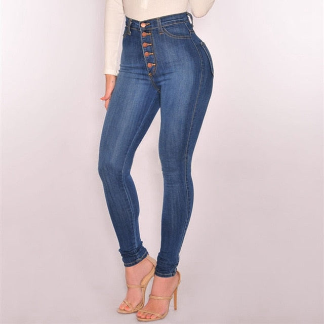 Jeans for Women High Waist push up jeans High Elastic plus size Stretch ladies mom jeans female washed denim skinny pencil pants - SunLify