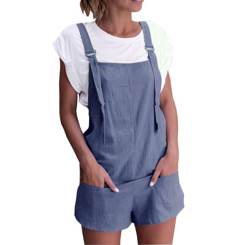 Jumpsuit for women Linen pockets Rompers Playsuit Shorts Pants - SunLify