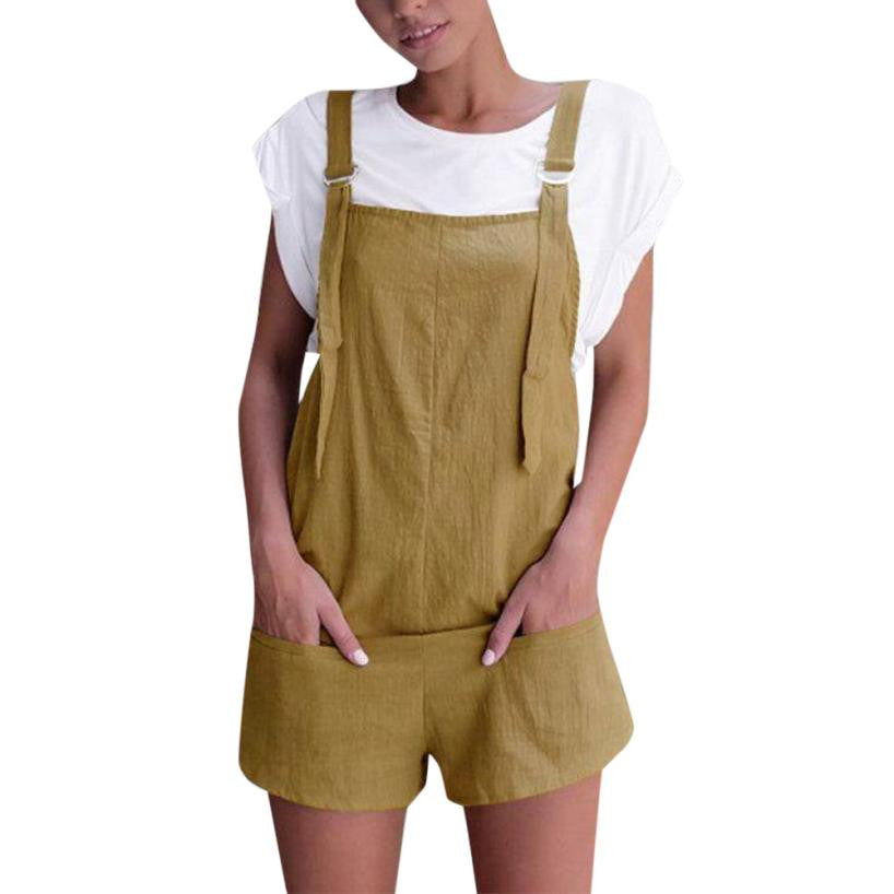 Jumpsuit for women Linen pockets Rompers Playsuit Shorts Pants - SunLify