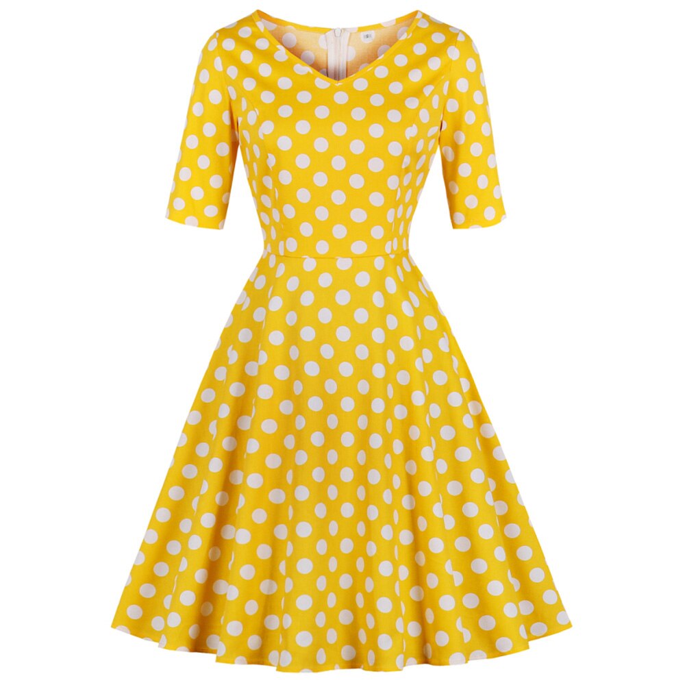 Vrouwen Vintage Party Dress Herfst A-lijn Jurk Stip Druk Pin Jurken - SunLify