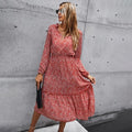 Long Dress Autumn Spring Casual Green Long Sleeve Floral Print Ruched Dresses New Arrival Fall Clothes For Women  Fashion - SunLify