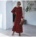 Long Dress Autumn Winter Dots Flroal Print Ruffle Black Clothes Elegant Ladies Flower Long Sleeve Maxi Dresses For Women - SunLify