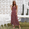 Long Dress Summer Vintage Flower Floral Backless Slip Sundress Women Casual Fitted Midi Clothes Red  Spaghetti Strap Dresses - SunLify