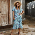 Long Dress Summer Women Casual Floral Ruffle Dresses Lace-Up Cardigan New Arrival  Flower Fitted Midi Clothes Red For Women - SunLify