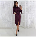 Long Dress Women Autumn Spring Casual Office Ladies Solid Green Long Sleeve Button Up Shirt Dresses Clothes  Fall Fashion - SunLify