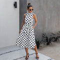 Long Dress Women Black Casual Polka-dot Summer White Midi Dresses Fitted Elegant Ladies Party  Summer Clothes For Women Belt - SunLify