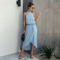 Long Dress Women Halter Sexy Backless Front Slit Ladies Elegant Summer Midi Dresses Party Night Fitted Clothes Blue  Fashion - SunLify