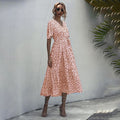 Long Dress Women Summer Casual Polka-dot Floral Print Midi Sundresses Black Elegant Fitted Clothing  Red Dresses For Women - SunLify