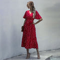 Long Dress Women Summer Casual Polka-dot Floral Print Midi Sundresses Black Elegant Fitted Clothing  Red Dresses For Women - SunLify