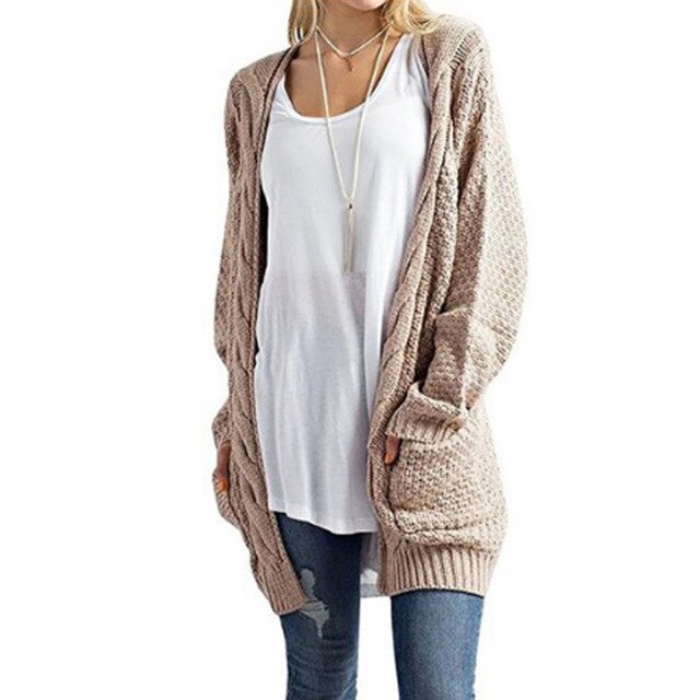 Long Sweater Cardigan Women Autumn Winter Long Sleeve Pink Knitted Clothing Pocket Ladies Oversized Plus Size Fashion Tops - SunLify