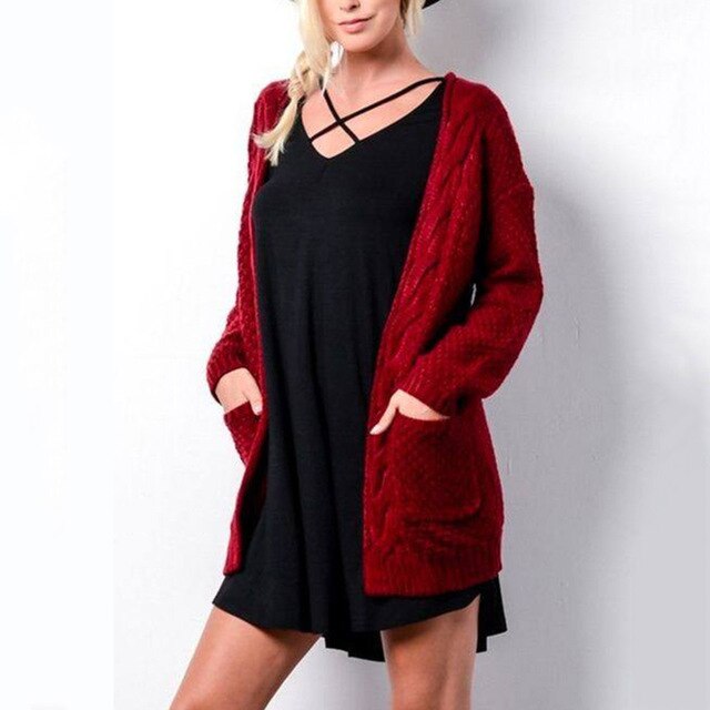 Long Sweater Cardigan Women Autumn Winter Long Sleeve Pink Knitted Clothing Pocket Ladies Oversized Plus Size Fashion Tops - SunLify