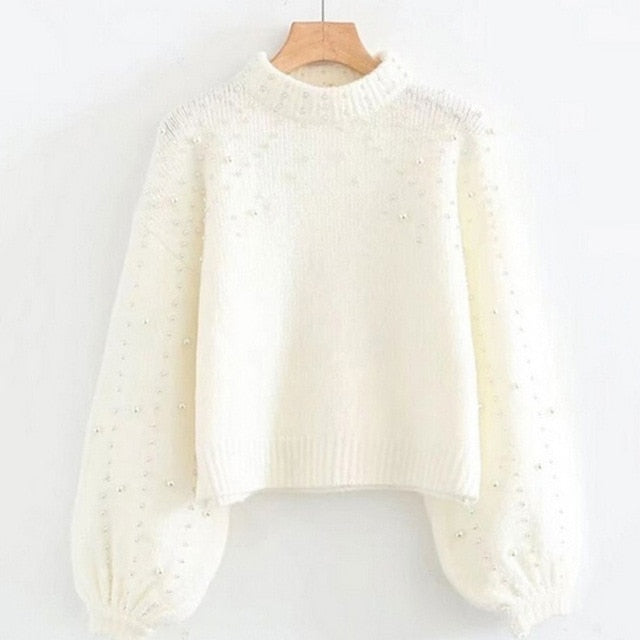 Lossky Cashmere Sweater Pullover With Pearls Women Pure Autumn Winter Warm Knit Pull Jumpers Female Top Clothes - SunLify